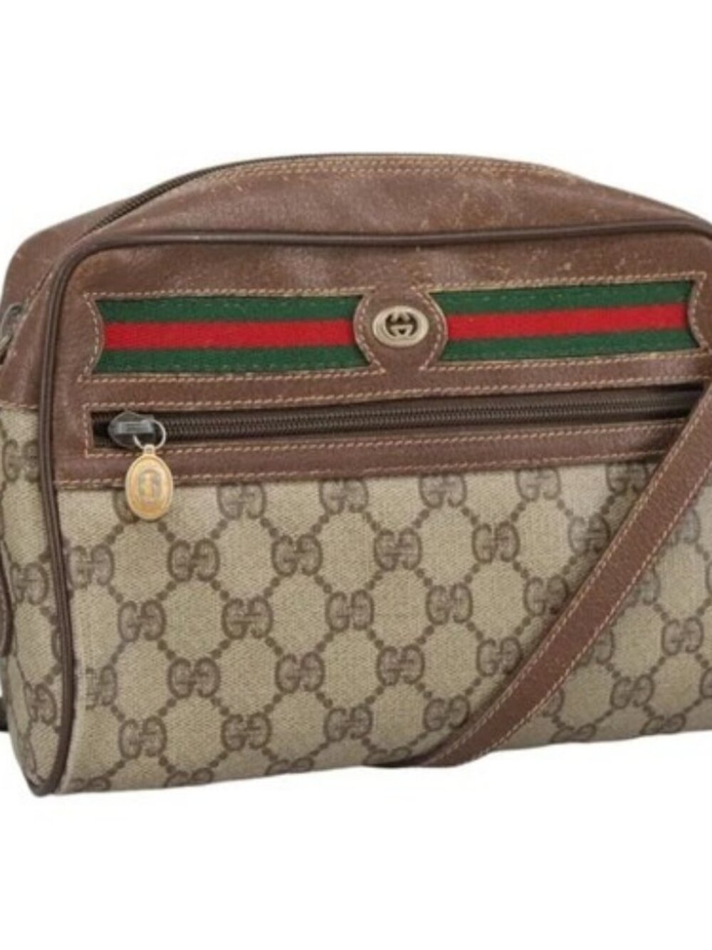 GUCCI GG Supreme Web Sherry Line Shoulder Bag PVC Beige Green Red Auth ep6771
